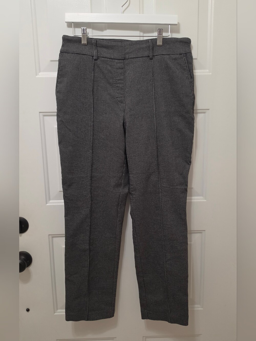 Hilary Radley Houndstooth Ankle Pants Gray Black Stretch Womens Size L